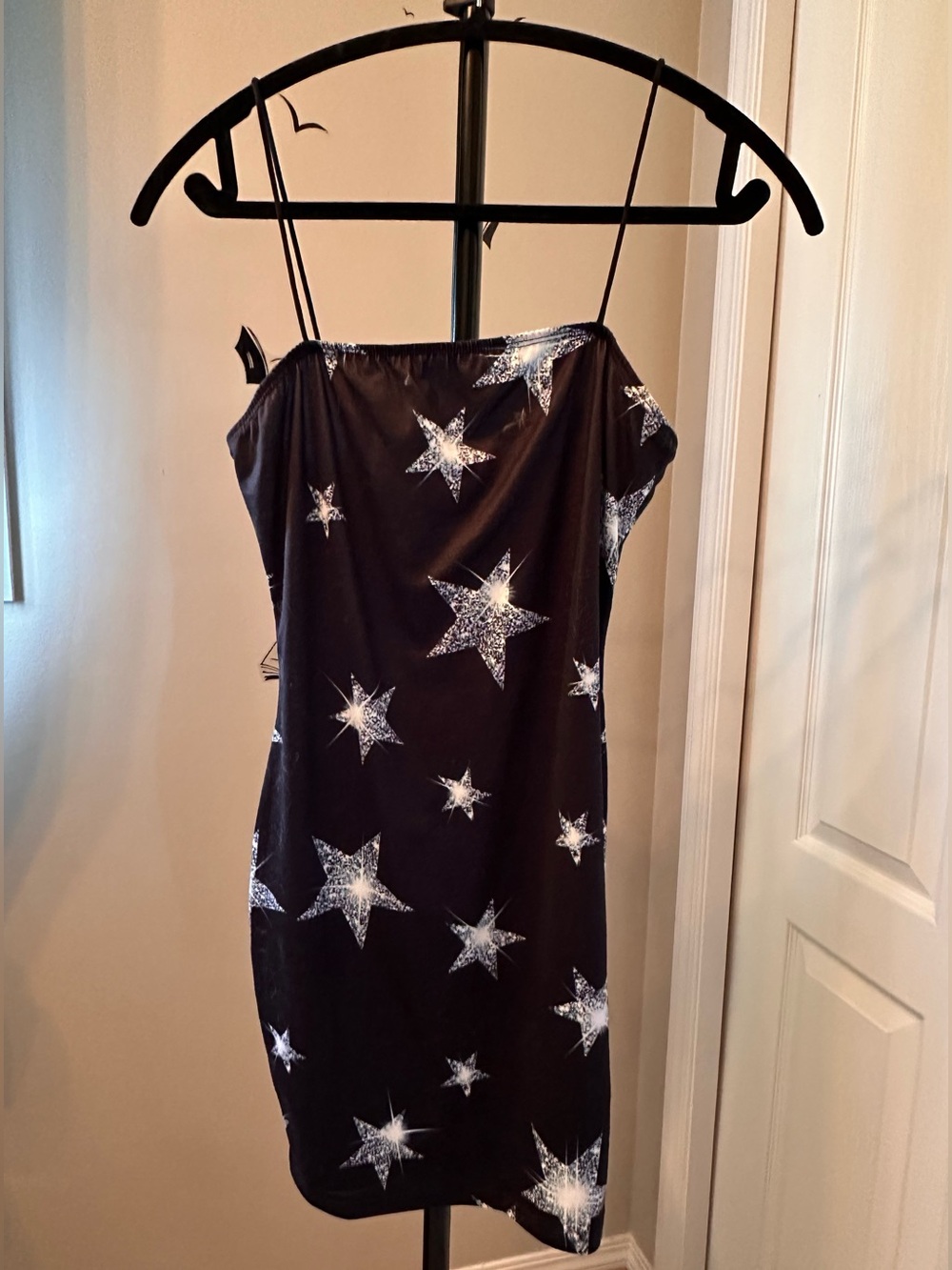 SHEIN Black Star Print Bodycon Dress - Spaghetti Straps